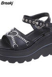 Design 2023 New Summer Platform Wedges Sandals For Women Gothic Punk Buckle Comfy Fashion Sandals Woman Shoes Big Size