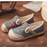 Embroidered Women Handmade Linen Canvas Slip-On Loafers Comfortable Low Top Sneakers Vegan Ladies Bohemian