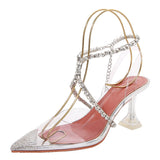 Chain Cross-tied Sandals Woman Summer 2023 Transparent Shoes High Heels Pumps For Women Clear Slingback Wedding