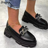 Women Slip on Flat Casual Shoes Fashion Leopard Chain Decoration Platform Loafers Female Retro Chunky Sneakers Zapatillas