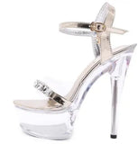 Women Crystal Sandals 2023Sexy High Heel 15CM Fine with Waterproof Table Transparent Crystal Shoes Wedding Shoes