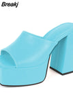Design 2023 Summer Woman Platform Slippers Mules Shoes Hoof Heels Gothic Style Sexy Fashion Woman Shoes Outside