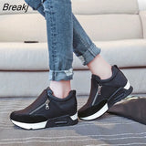 Zipper Sneakers Women Autumn Thick Bottom Red Wedges Sports Black Casual Lace Up Hiking Running Shoes Large Size