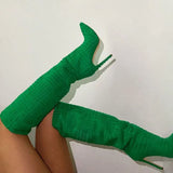 Brand Autumn Winter Knee High Boots Women Sexy Party Mature Thin High Heels Women's Boots Flock INS Club Female Trendy
