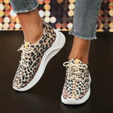 2023 New Leopard Print Women Sport Sneaker Plus Size Knitted Platform Tennis Female Thick Sole Walking Shoes Ladies