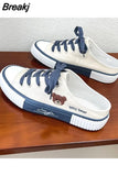 Bear Canvas Shoes Women Korean Breathable Casual Sport Fashion Lace Up Flat Tennis Sneakers Female