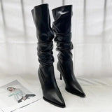 Women's Shoes 2023 High Quality Slip-on Women's Boots Fashion Pleated Office and Career Sexy Pointed Toe Knee-High Boots