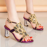 High-Heeled Sandals Women's Water Diamond 2024 Summer New French Girls' Gentle Shoes Thick-Heeled Leather Crystal Wedding