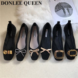 Women Shoes Brand Metal Decoration Flats Ballet Square Toe Flat Heels Ladies Lazy Loafers Soft Ballerina Female Zapatos De