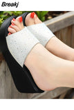 Woman Slippers Summer Platform Ladies Wedges Peep Toe Rhinestone Slides Female Solid Women Casual Outdoor Shoes