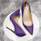 Purple Crocodile Effect Women Pointy Toe 80 100 120 High Heel Shoes for Birthday Party Elegant Ladies Stiletto