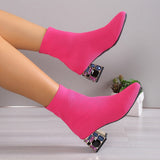 boots 2023 Spring and autumn Europe and the United States short tube all-fit skinny boots round head thick heel flying