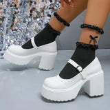 Super High Heels Mary Jane Shoes for Women Patent Leather Chunky Platform Pumps Woman Gothic Buckle Strap Lolita