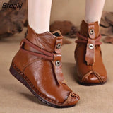 Women's Boots Genuine Leather Zipper Comfortable Ankle Boots For Women Rubber Solid Non Slip Winter Shoes Women
