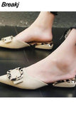 Baotou Slippers Mules Shoes for Women Closed Toe 2023 Summer Pointed Toe Slip-On Low Heels Flats Shoes Sandals