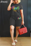 Summer Shorts Tracksuit Set Pink Letter Print Top Biker Shorts Suits Sport Casual Two Piece Set Bodycon Outfits