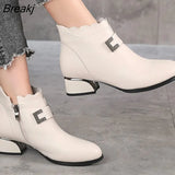 Women Real Leather Ankle Boots Thick Heels Zipper Shoes Woman Winter Warm Shoes Fashion Cool footwear Plus Size