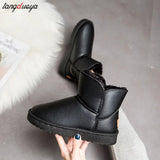 boots Winter Plus Velvet PU Waterproof Mid-Tube Snow Boots Thickened Warm Women's Boots 35-41 Flat-Heeled Cotton