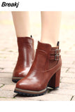 Spring Fashion Women Boots Women Ankle Boot Zipper High Hoof Heel Buckle Punk Motorcycle Boots Shoes Woman Black
