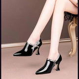 NEW Fashion Spring Shoes Women Pumps High Heels Pointed Toe Bowtie Side Zip Female Footware Black Green