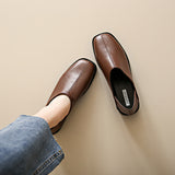 New Women Shoes Korean Version Square Toe Flat Casual Work Shoes Female Slip on Retro Loafer Zapatillas