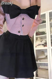 Autumn 2 Piece Dress Set Woman Bow Long Sleeve Short Cardgian + Pure Color Casual Mini Skirt Elegant Korean Suit