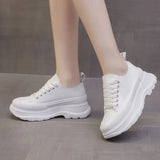 Canvas Chunky Platform Sneakers Woman Spring Summer Thick Bottom Sport Shoes Women Black White Lace Up Skateboard