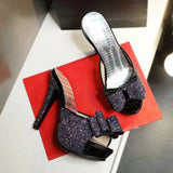 Bling Women Mules Shoes Sandals Summer With Butterfly-knot Sexy Super High Heel Slip-on Women Shoes Big Size
