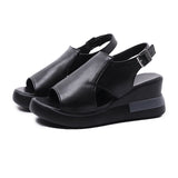 Breakj Sandal Women 2023 New Spring / Summer High Heel Fish Mouth Sandal Soft Leather Slope Heel Plus Size Sandal