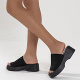 Dropship In Stock 2023 Sumemr Women's Comfy Walking Platform Med Heels Outdoor Slides Slippers Beach Shoes Sandal