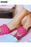 Fashion Weave Slippers Women Square Toe Flat Casual Shoes Women Slide 2023 Summer Flip Flops Beach Sandal Slipper Big