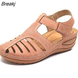 Summer Leather Vintage Sandals Buckle Casual Sewing Women Shoes Female Ladies Platform Retro Sandalias Plus