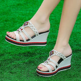 Breakj And Slippers Women 2025 Summer Bohemian Beads Weaving Fish Mouth Shoes A Word Hollow Loose Cake Bottom Cool