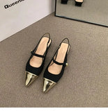Sandals Woman Leather Suit Female Beige Shoes Lady 2024 Ankle Strap Shallow Mouth Cross Summer Heels Low-heeled Black New