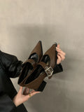 Pointed Mary Jane Small Leather Shoes British Spring 2024 New Korean Version Of French Rough Heels Love Single