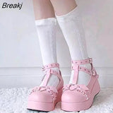 Womens Platform Boots Gothic Punk Shoes Lolita Ladies Wedges Thick Heels Cute JK Retro Harajuku 35-43 Plus Size