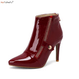Women Ankle Boots Heels Stiletto Patent Leather Shoes Plus Size 48 49 50 Sissy Cross Men Pumps Comfy Autumn Winter