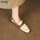 Square Head Color Matching Loafers Single Shoes Slip on Women Shoes Spring Autumn Flat Commuter Small Leather