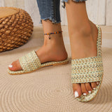 Breakj Printed Lattice Flat Base Large-Size Lady Slippers Light And Comfortable Ladies