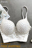 Rhinestone Tassels Night Out Club Busiter Crop Top Black White Push up Bralette Summer Fashion Wear Out Corset Bustier