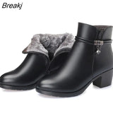 2023 NEW Fashion Soft Leather Women Ankle Boots High Heels Zipper Shoes Warm Fur Winter Boots for Women Plus Size