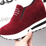Thick Sole Shoes High Heel Lady Casual Black Women Sneakers Leisure Platform Shoe Slip-On Breathable Height Sneakers