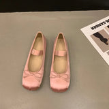 Square Toe Ballet Flats Woman Spring Summer Retro Satin Loafers Ladies Brand Design Teddy Flat Mary Jane Shoes in