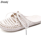 Women Slippers Mules Shoes Woman Closed Toe Breathable Flip Flops Hollow Light Lace Up Outdoor Flats Sandals Beach