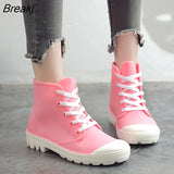 Fashion Rain Boots Women Shoes Candy Color Non-slip Jelly Shoes Woman Ankle Boots Lace Up Waterproof Gum'd