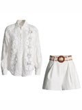 Simple Style Suit Women's Spring 2025 New Comfortable Leisure Lantern Sleeve Top + Three-Point Pants Embroidery