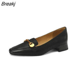 Autumn New Retro Fashion Women's Shoes soft skin Ladies Single Shoes Small Square Toe Medium Heel Shoes Thick