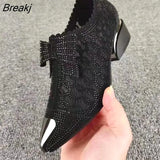 Women's Pointed Toe Sandals Luxury Breathable Mesh Bowknot Rhinestone Clear Elegant Mid-Heeled Simple Pump Shoes Mesh