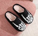 Bat Embroidered Cotton Slippers Ghost Indoor Home Shoes for Women Plus Size Warm Plush Slippers Soft Flat Shoes