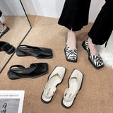Women's Sandals 2024 New Summer Retro Square Head Closed Toe Sandals Fashion Female Low Heel Shallow Mouth Shoes Sandalias